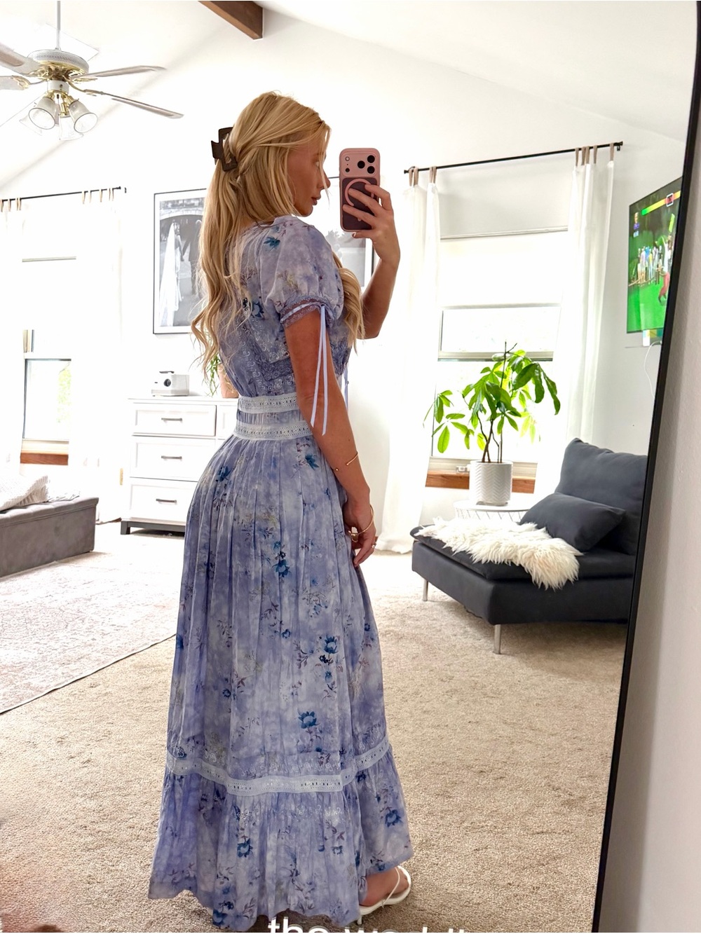 Anthropologie Lavender Floral Puff-Sleeve Maxi Dress —Cottage Prairie Romantic S - Picture 7 of 10